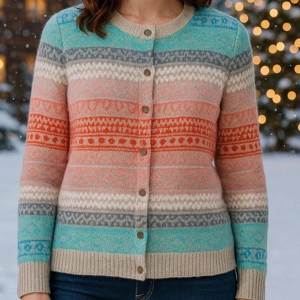 Talbots‎ Fair Isle Mohair Lambswool Blend Cardigan Sweater Women’s Large